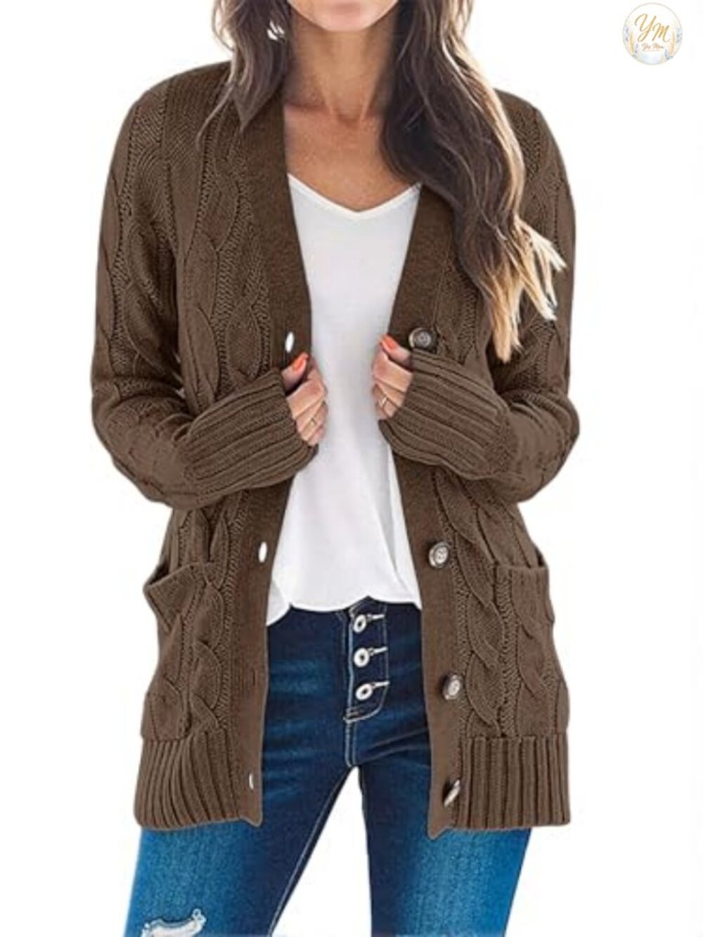 MEROKEETY Womens Cable Knit Button Down Cardigan Sweater Long Sleeve